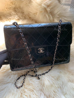 CHANEL Black Patent Leather Jumbo Size Flap Shoulder Bag Crossbody - Silver Hardware