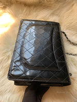 CHANEL Black Patent Leather Jumbo Size Flap Shoulder Bag Crossbody - Silver Hardware