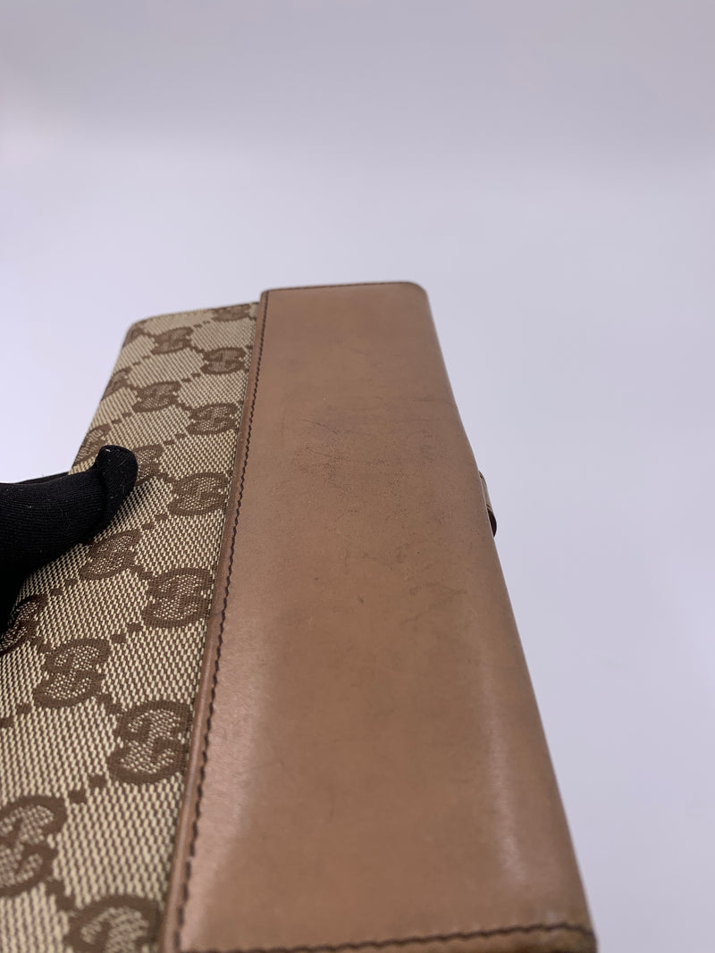 Sold-GUCCI GG Brown Long Wallet