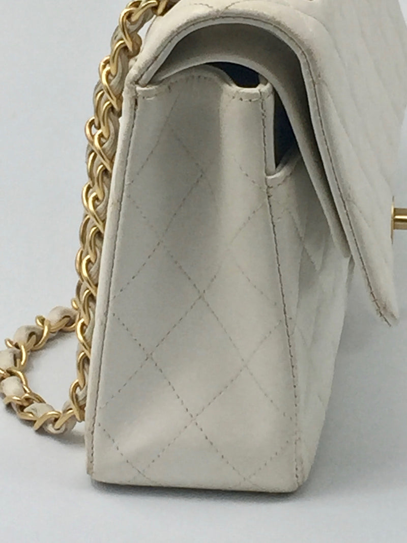 Sold-CHANEL Classic Lambskin Double Chain Double Flap Bag 25 white/gold