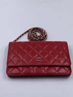 Sold-CHANEL Lambskin Wallet-on-the-chain WOC Crossbody Flap Bag - Red Silver Hardware