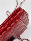 Sold-CHANEL Lambskin Wallet-on-the-chain WOC Crossbody Flap Bag - Red Silver Hardware