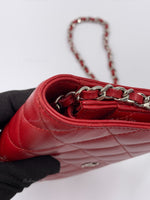 Sold-CHANEL Lambskin Wallet-on-the-chain WOC Crossbody Flap Bag - Red Silver Hardware