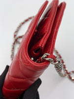 Sold-CHANEL Lambskin Wallet-on-the-chain WOC Crossbody Flap Bag - Red Silver Hardware