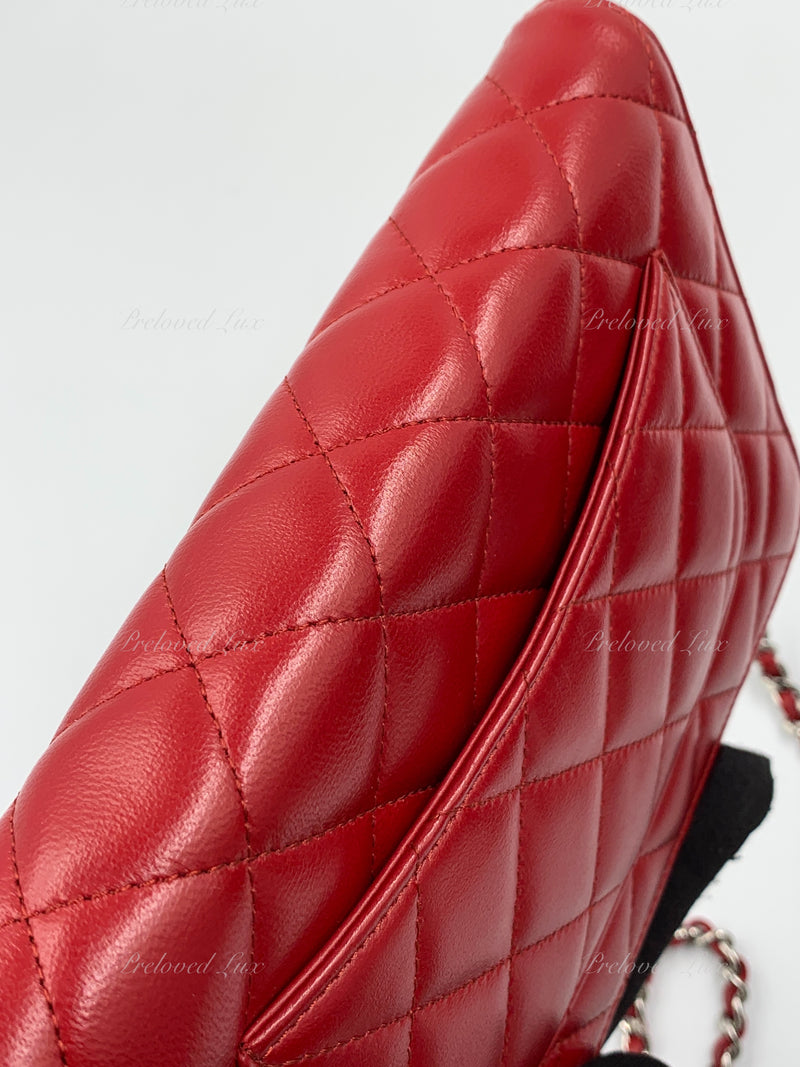 Sold-CHANEL Lambskin Wallet-on-the-chain WOC Crossbody Flap Bag - Red Silver Hardware