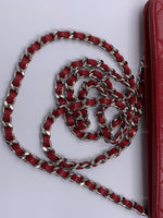 Sold-CHANEL Lambskin Wallet-on-the-chain WOC Crossbody Flap Bag - Red Silver Hardware