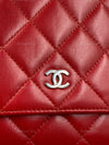 Sold-CHANEL Lambskin Wallet-on-the-chain WOC Crossbody Flap Bag - Red Silver Hardware