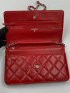 Sold-CHANEL Lambskin Wallet-on-the-chain WOC Crossbody Flap Bag - Red Silver Hardware