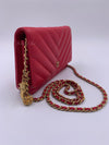 CHANEL Caviar Chevron Ancient Greek Charms Wallet-on-the-chain WOC Crossbody Flap Bag - Red Gold Hardware