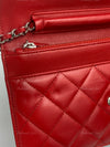 Sold-CHANEL Lambskin Wallet-on-the-chain WOC Crossbody Flap Bag - Red Silver Hardware