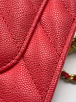 CHANEL Caviar Chevron Ancient Greek Charms Wallet-on-the-chain WOC Crossbody Flap Bag - Red Gold Hardware