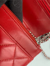 Sold-CHANEL Lambskin Wallet-on-the-chain WOC Crossbody Flap Bag - Red Silver Hardware