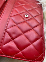 Sold-CHANEL Lambskin Wallet-on-the-chain WOC Crossbody Flap Bag - Red Silver Hardware