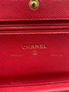 CHANEL Caviar Chevron Ancient Greek Charms Wallet-on-the-chain WOC Crossbody Flap Bag - Red Gold Hardware