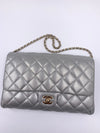 Sold-CHANEL Classic Quilted Flap Metallic Silver Calfskin Shoulder Bag/Clutch