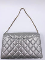 Sold-CHANEL Classic Quilted Flap Metallic Silver Calfskin Shoulder Bag/Clutch