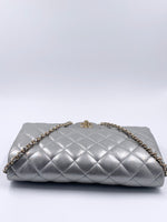 Sold-CHANEL Classic Quilted Flap Metallic Silver Calfskin Shoulder Bag/Clutch