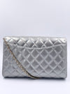 Sold-CHANEL Classic Quilted Flap Metallic Silver Calfskin Shoulder Bag/Clutch