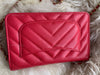 CHANEL Caviar Chevron Ancient Greek Charms Wallet-on-the-chain WOC Crossbody Flap Bag - Red Gold Hardware