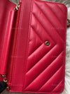 CHANEL Caviar Chevron Ancient Greek Charms Wallet-on-the-chain WOC Crossbody Flap Bag - Red Gold Hardware