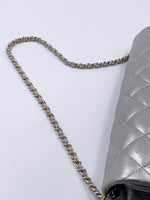 Sold-CHANEL Classic Quilted Flap Metallic Silver Calfskin Shoulder Bag/Clutch