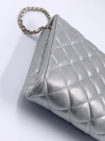 Sold-CHANEL Classic Quilted Flap Metallic Silver Calfskin Shoulder Bag/Clutch