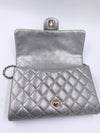 Sold-CHANEL Classic Quilted Flap Metallic Silver Calfskin Shoulder Bag/Clutch