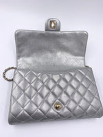 Sold-CHANEL Classic Quilted Flap Metallic Silver Calfskin Shoulder Bag/Clutch