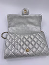 Sold-CHANEL Classic Quilted Flap Metallic Silver Calfskin Shoulder Bag/Clutch