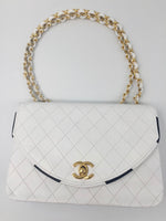 CHANEL Classic Vintage Lambskin Double Chain Flap Bag Small white 24k gold hardware vintage