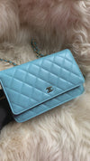 Sold-CHANEL CC Wallet-on-the-chain WOC Lambskin Crossbody Bag - Baby Blue