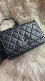 CHANEL CC Wallet-on-the-chain Metallic Sparkle Coated Tweed Crossbody Flap Bag - Black