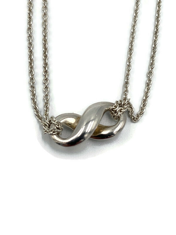 Tiffany 
Co 925 Silver Infinity Pendant with Double Chain Necklace