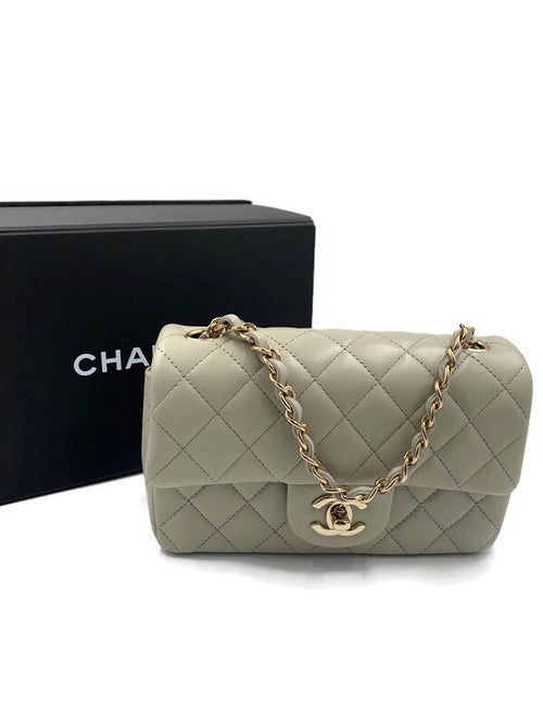 Sold-CHANEL Classic Grey Lambskin Mini Rectangular Crossbody Bag in Champaign Gold Hardware