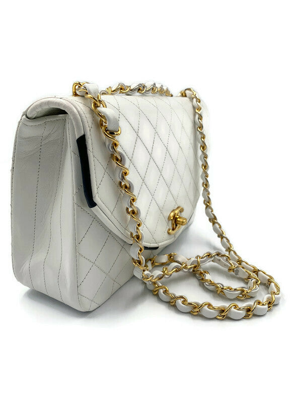 Sold-CHANEL Classic Vintage Lambskin Double Chain Flap Bag Small white/gold