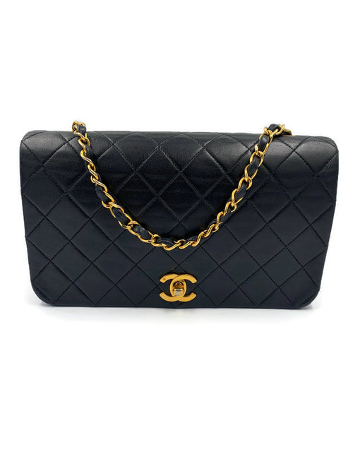 CHANEL Vintage Lambskin Medium Full Flap Bag black/gold hardware