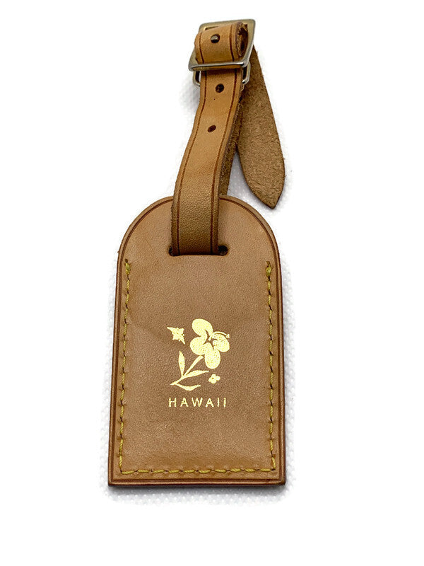 LOUIS VUITTON Small Leather Luggage Tag with Hawaii Hibiscus Flower Stamp