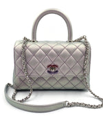 Sold-CHANEL Classic Iridescent Purple Caviar Small Coco Handle Bag in Silver Hardware