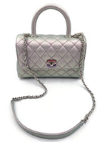 Sold-CHANEL Classic Iridescent Purple Caviar Small Coco Handle Bag in Silver Hardware