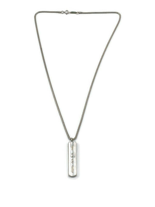 Sold-Tiffany 
Co 925 Silver Bar Pendant with Necklace