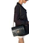 Sold-CHANEL Classic Lambskin Double Chain Double Flap Medium Square Bag Black / Gold Hardware