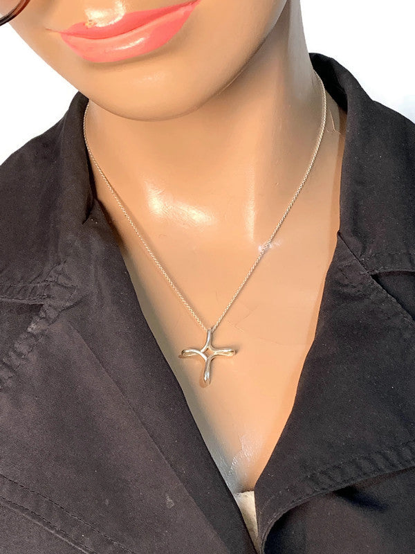 Sold-Tiffany 
Co 925 Silver Elsa Peretti Infinity Cross Pendant Necklace