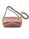 CHANEL Iridescent Pink Calfskin Mini Flap Crossbody Bag in Silver Hardware