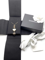 Sold-CHANEL CC Logo Double Heart Adjustable Necklace in Gold Hardware