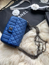 CHANEL CC Calfskin Blue Mini Flap Shoulder Bag/Ruthenium Hardware