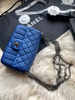 CHANEL CC Calfskin Blue Mini Flap Shoulder Bag/Ruthenium Hardware