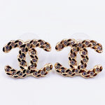 Sold-CHANEL CC Rhinestones Earrings/Gold L239