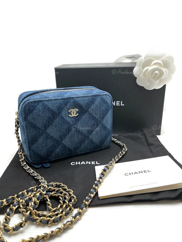 Sold-CHANEL Denim Blue Mini Camera Bag in Gold Hardware