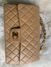 Sold-CHANEL Classic Lambskin Double Chain Double Flap Medium Shoulder Bag- beige/gold