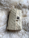 CHANEL Beige Calfskin Double Flap Shoulder Bag Silver Hardware